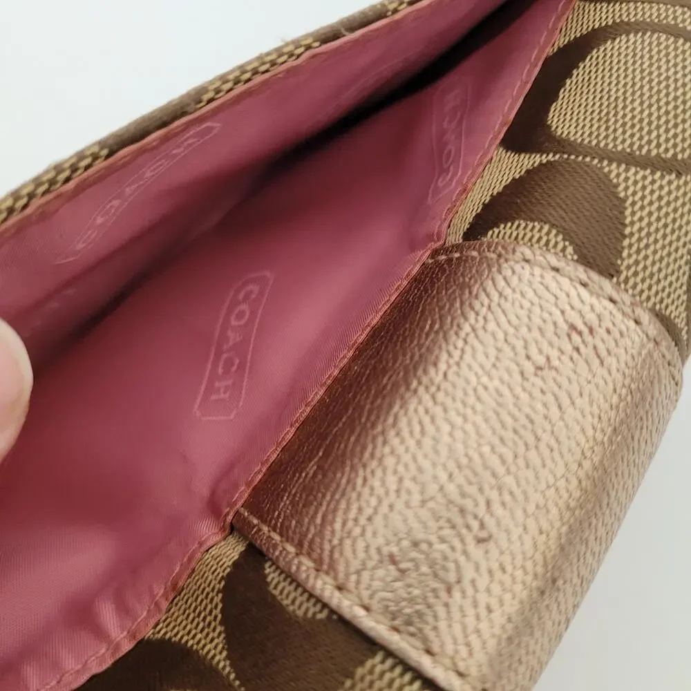Coach Wallet Envelope Beige Rose Pink Gold Large Signature Canvas Leather‎ Logo